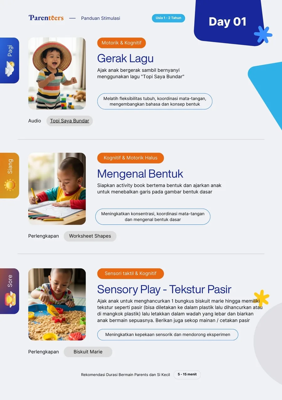 Contoh aktivitas pretend play, mengenal bentuk, dan sensory play untuk anak