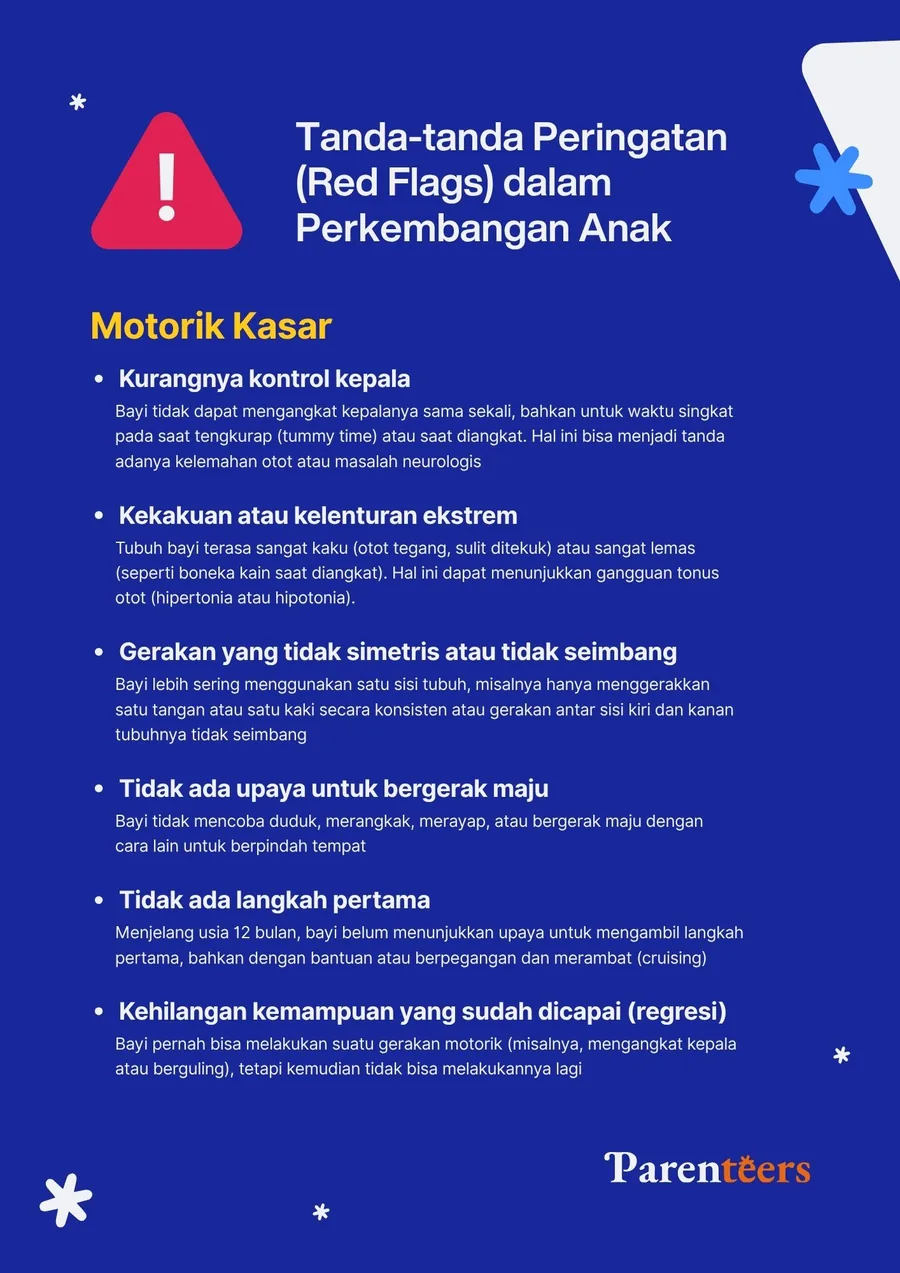 Ringkasan tanda peringatan perkembangan motorik kasar pada anak